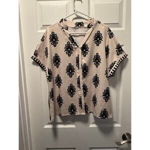 SHEIN BOHO Short Sleeve V-Neck Printed Blouse